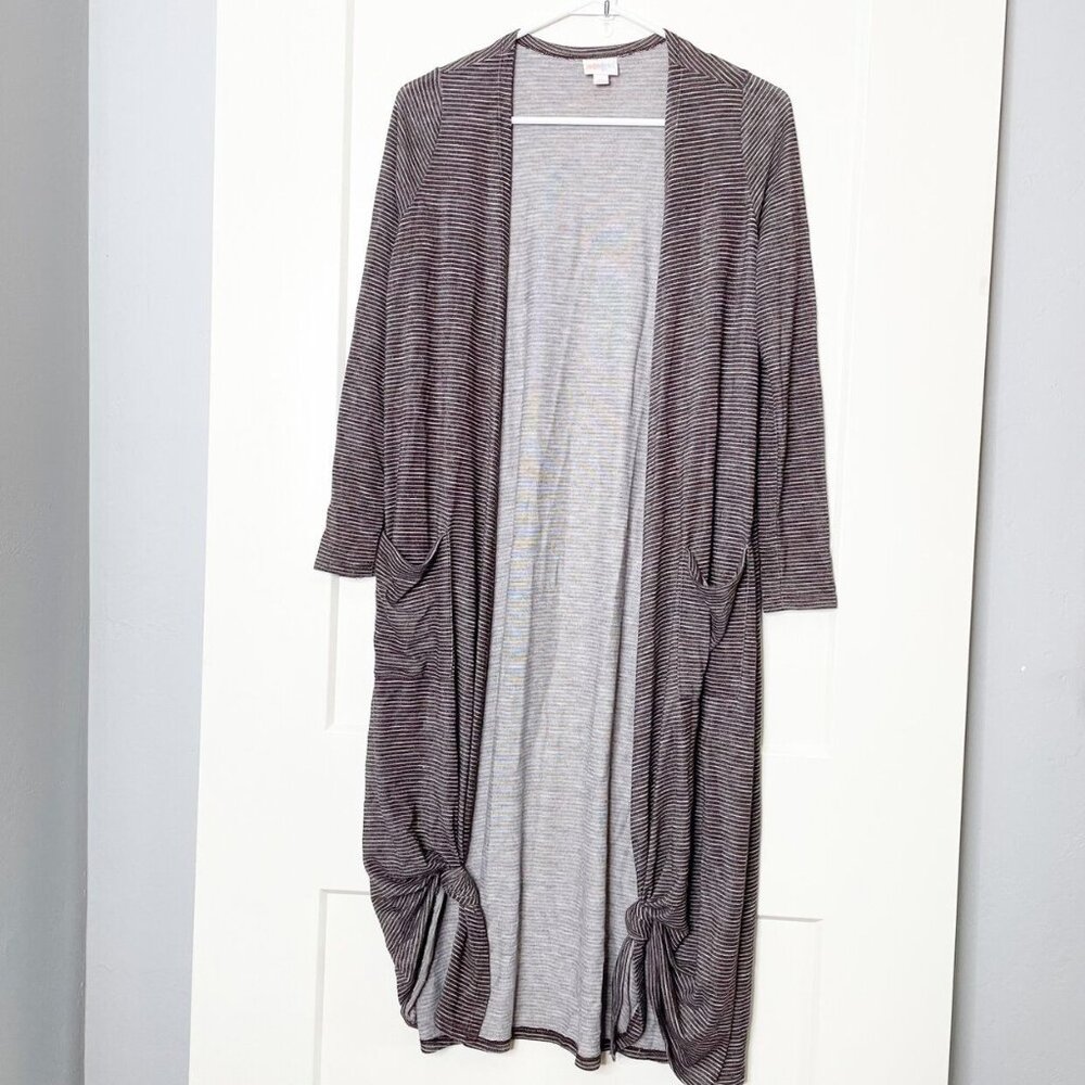 LuLaRoe Brown Striped Open Front Cardigan Duster With Pockets Brown S